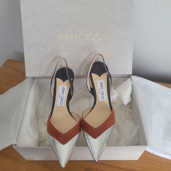 Jimmy Choo Thia 85 Leather & Suede Slingback Pump - Picture 3 of 11